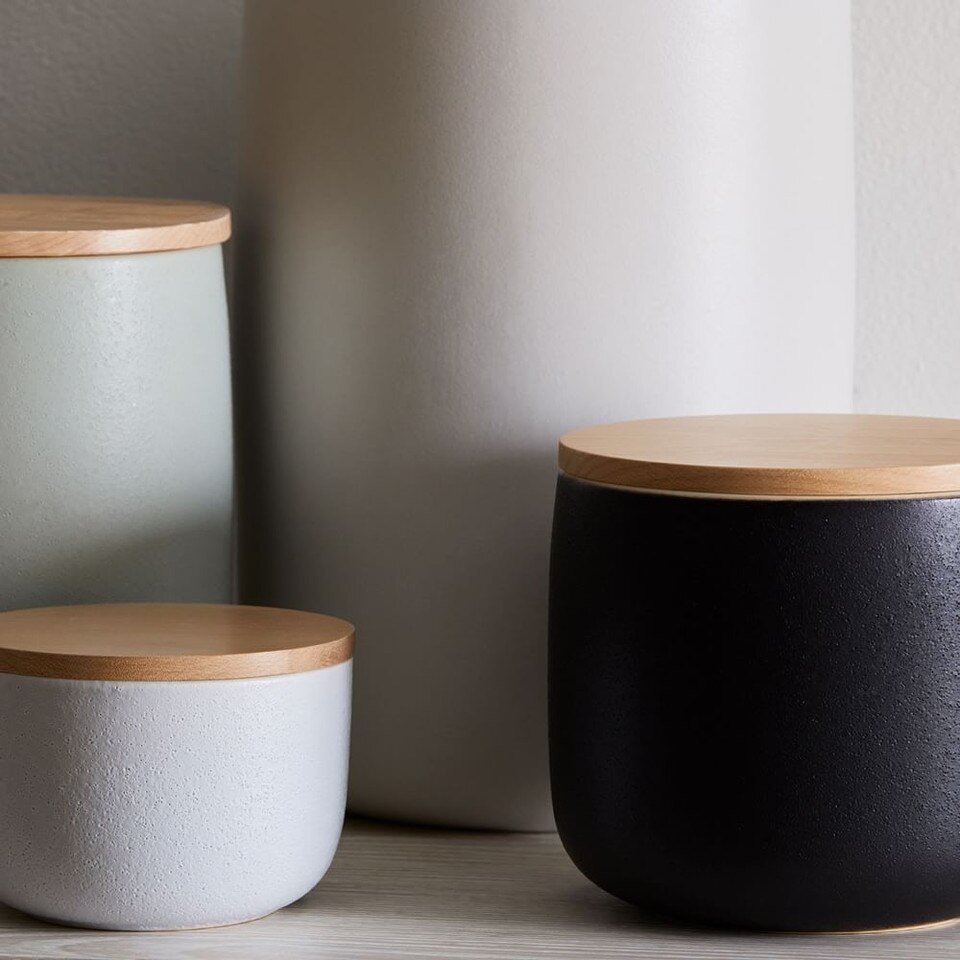 Kaloh Stoneware Kitchen Canisters w/ Wood Tops West Elm Australia